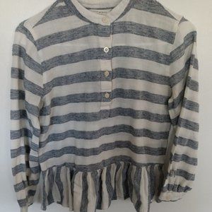 Lucky Brand Womens Top Size XS Gray White Wide Stripes Long Sleeve Peplum